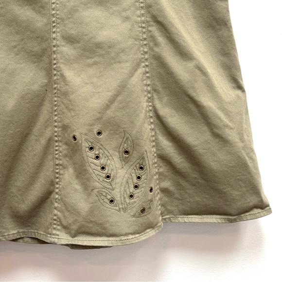 Vintage Sigrid Olsen Embroidered A Line Midi Skirt Boho Olive Army Green Size 14 - Picture 4 of 11